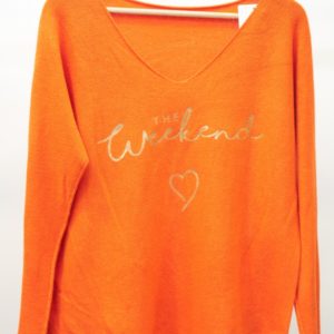 Top-orange-inscription-The-Weekend-confortable-et-stylé